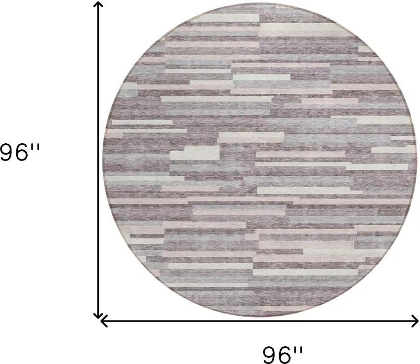 8' Lavender Gray And Ivory Round Striped Washable Indoor Outdoor Area Rug Photo 3