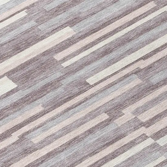 8' Lavender Gray And Ivory Round Striped Washable Indoor Outdoor Area Rug Photo 8