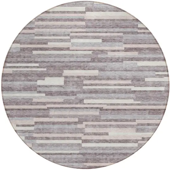 8' Lavender Gray And Ivory Round Striped Washable Indoor Outdoor Area Rug Photo 2