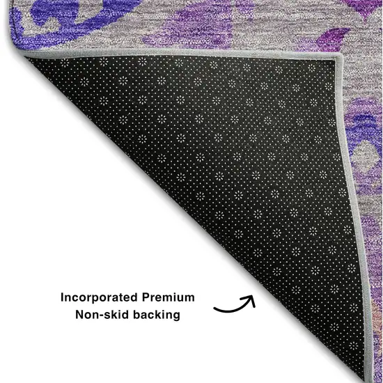 8' Lavender Gray And Peach Floral Washable Round Rug With UV Protection Photo 6