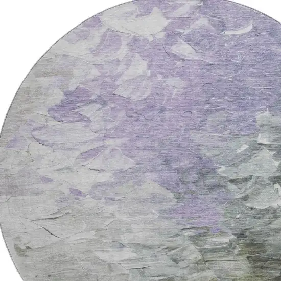 8' Lavender Gray And Silver Abstract Washable Round Rug With UV Protection Photo 3