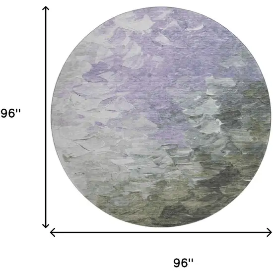 8' Lavender Gray And Silver Abstract Washable Round Rug With UV Protection Photo 9