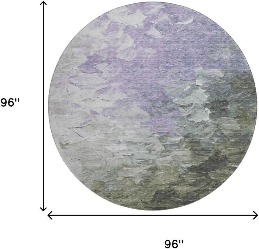 8' Lavender Gray And Silver Abstract Washable Round Rug With UV Protection Photo 9