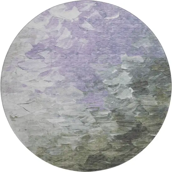 8' Lavender Gray And Silver Abstract Washable Round Rug With UV Protection Photo 1