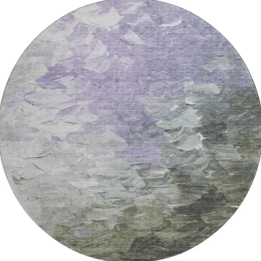 8' Lavender Gray And Silver Abstract Washable Round Rug With UV Protection Photo 3