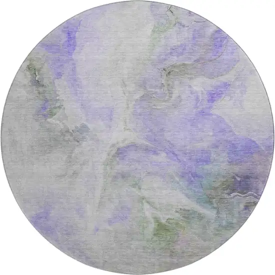 8' Lavender Gray And Silver Abstract Washable Round Rug With UV Protection Photo 1
