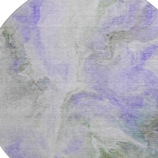 8' Lavender Gray And Silver Abstract Washable Round Rug With UV Protection Photo 2