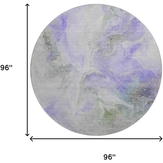 8' Lavender Gray And Silver Abstract Washable Round Rug With UV Protection Photo 9