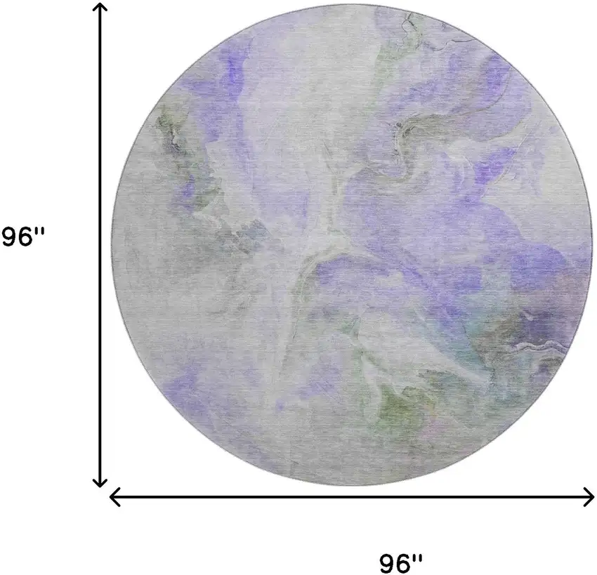 8' Lavender Gray And Silver Abstract Washable Round Rug With UV Protection Photo 9