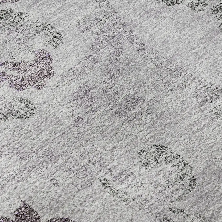 8' Lavender Gray And Silver Floral Washable Round Rug With UV Protection Photo 9