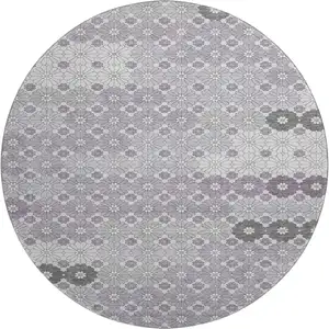 Photo of 8' Lavender Gray And Silver Geometric Washable Round Rug With UV Protection