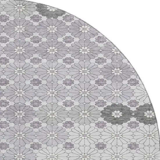 8' Lavender Gray And Silver Geometric Washable Round Rug With UV Protection Photo 2