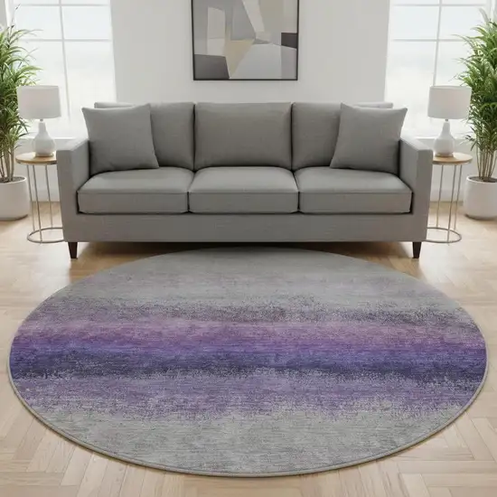 8' Lavender Gray And Silver Ombre Washable Round Rug With UV Protection Photo 2