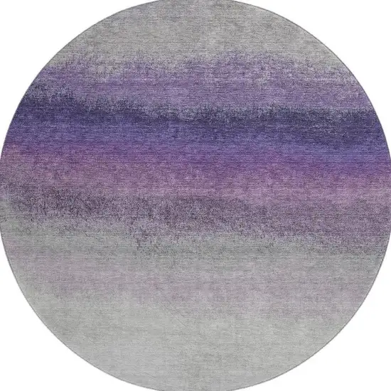 8' Lavender Gray And Silver Ombre Washable Round Rug With UV Protection Photo 4