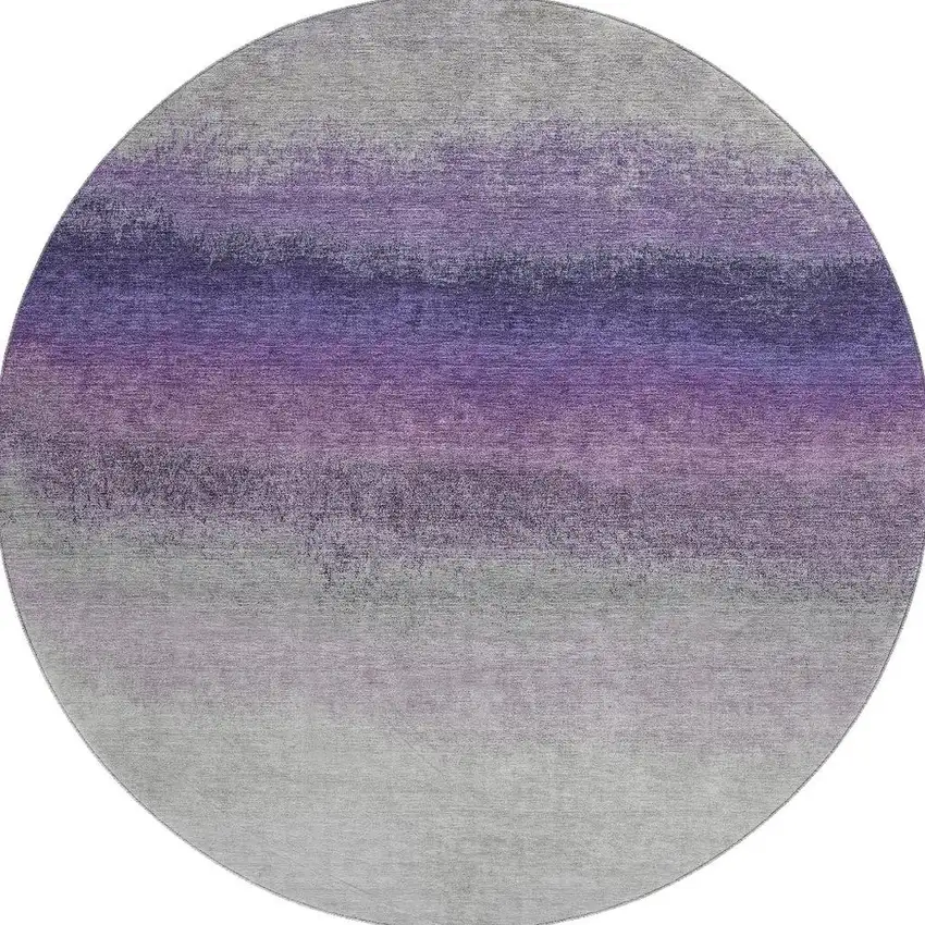 8' Lavender Gray And Silver Ombre Washable Round Rug With UV Protection Photo 4