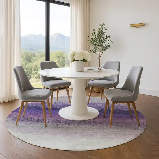8' Lavender Gray And Silver Ombre Washable Round Rug With UV Protection Photo 5