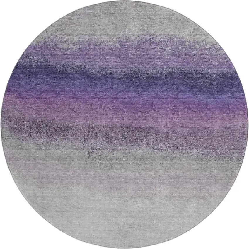 8' Lavender Gray And Silver Ombre Washable Round Rug With UV Protection Photo 1