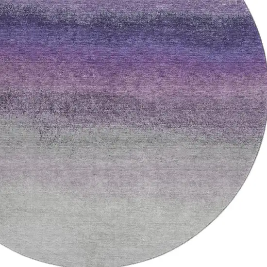 8' Lavender Gray And Silver Ombre Washable Round Rug With UV Protection Photo 3