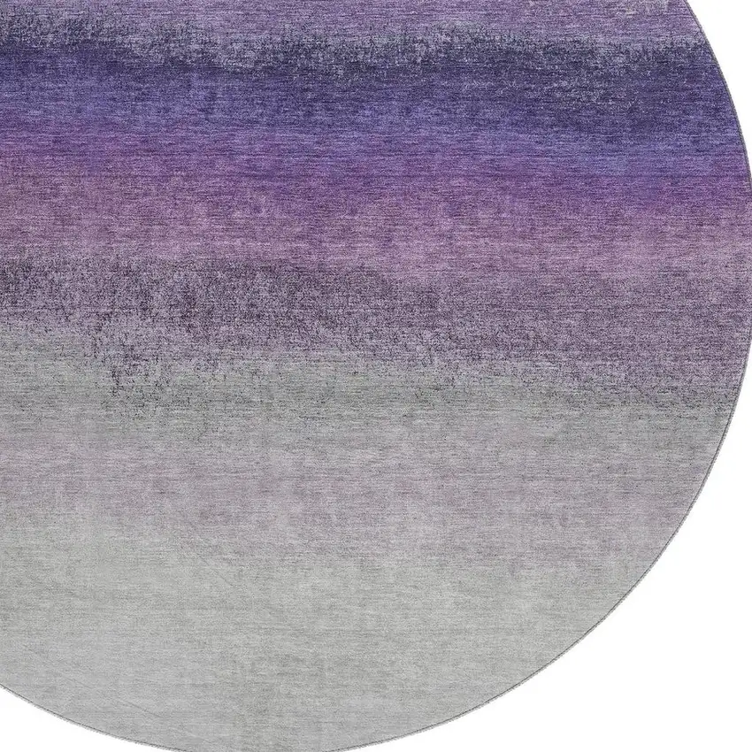 8' Lavender Gray And Silver Ombre Washable Round Rug With UV Protection Photo 3
