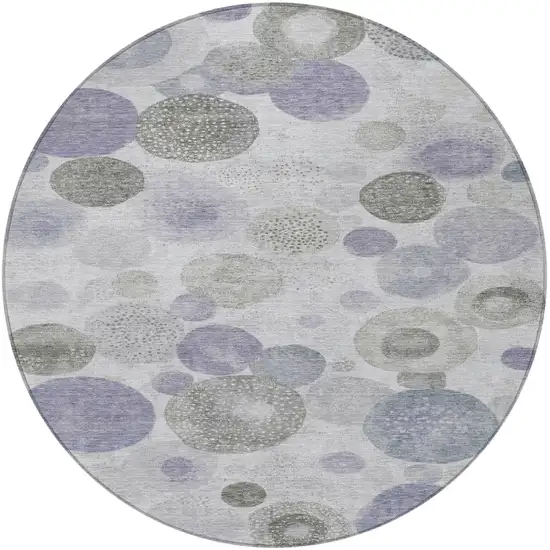 8' Lavender Gray And Silver Round Geometric Washable Indoor Outdoor Area Rug Photo 3
