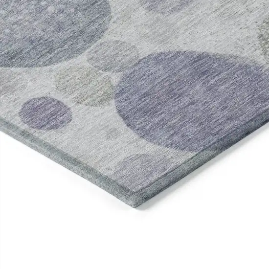 8' Lavender Gray And Silver Round Geometric Washable Indoor Outdoor Area Rug Photo 7