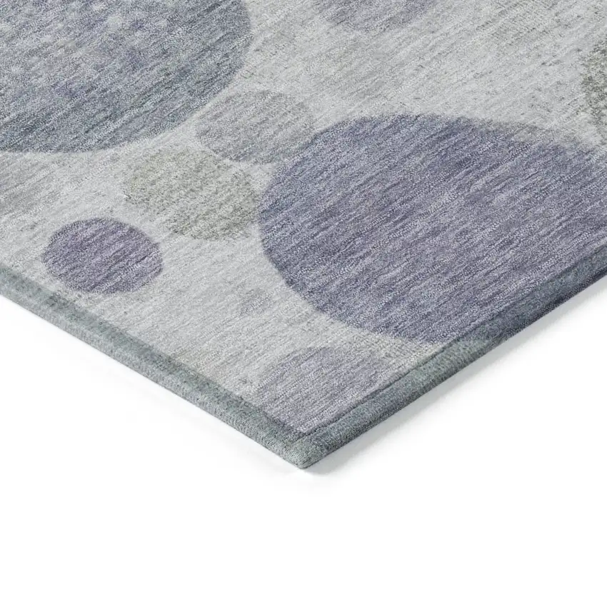 8' Lavender Gray And Silver Round Geometric Washable Indoor Outdoor Area Rug Photo 7