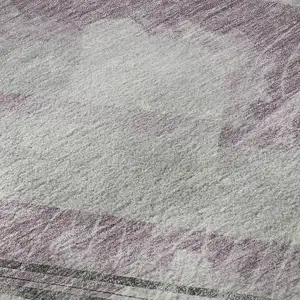 Photo of 8' Lavender Gray And Silver Striped Washable Area Rug With UV Protection