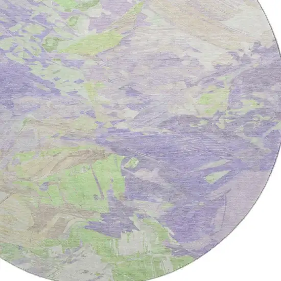 8' Lavender Green And Beige Abstract Washable Round Rug With UV Protection Photo 2