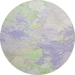 Photo of 8' Lavender Green And Beige Abstract Washable Round Rug With UV Protection