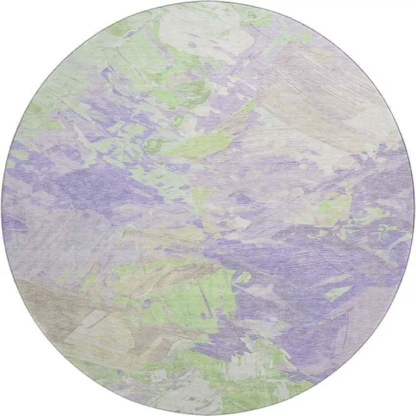 8' Lavender Green And Beige Abstract Washable Round Rug With UV Protection Photo 1