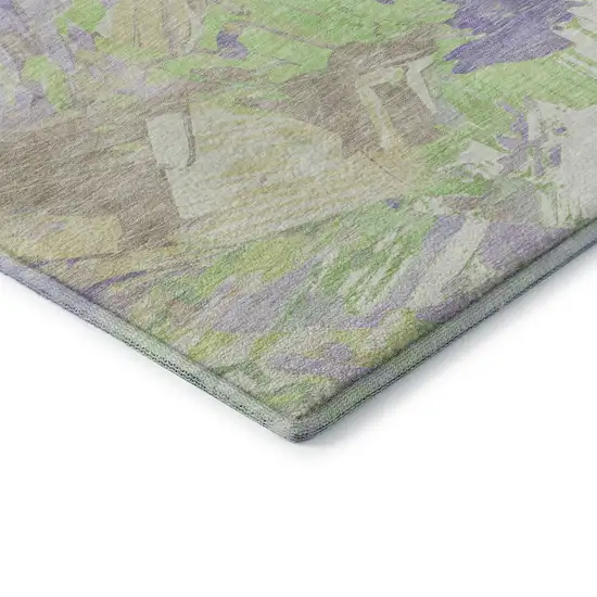 8' Lavender Green And Beige Abstract Washable Round Rug With UV Protection Photo 6