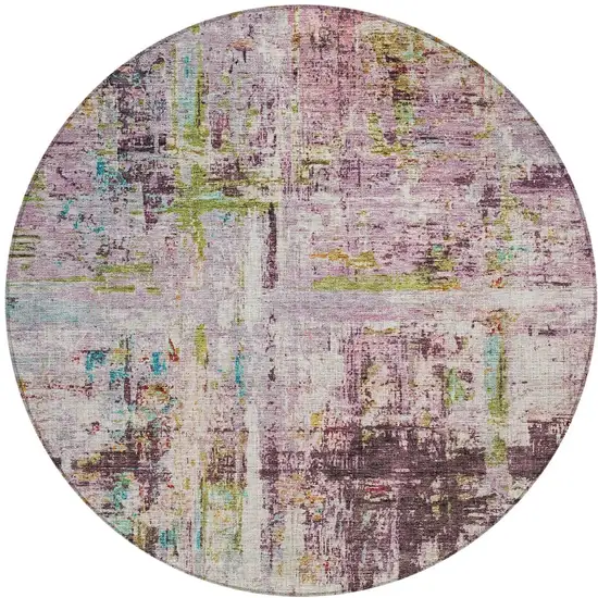 8' Lavender Green And Blue Round Abstract Washable Indoor Outdoor Area Rug Photo 6