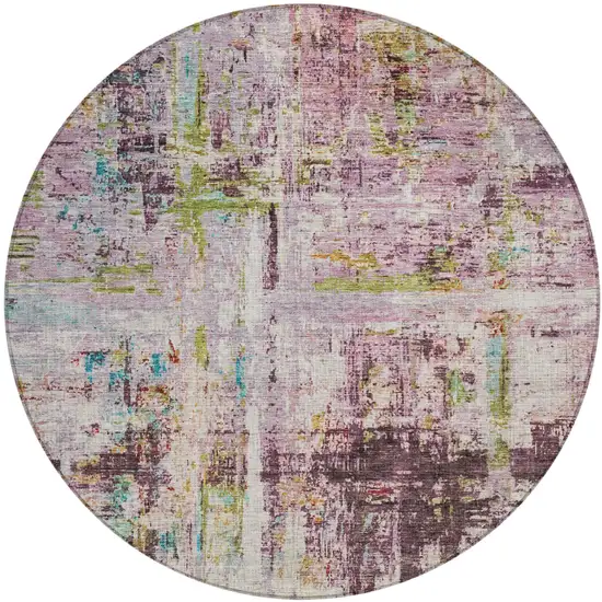 8' Lavender Green And Blue Round Abstract Washable Indoor Outdoor Area Rug Photo 2