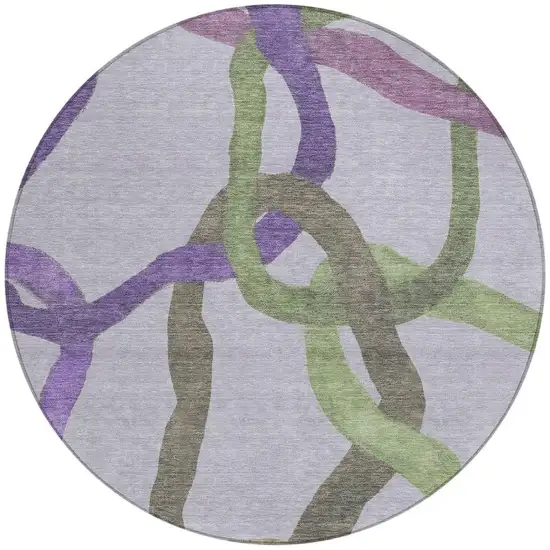 8' Lavender Green And Brown Round Abstract Washable Indoor Outdoor Area Rug Photo 3
