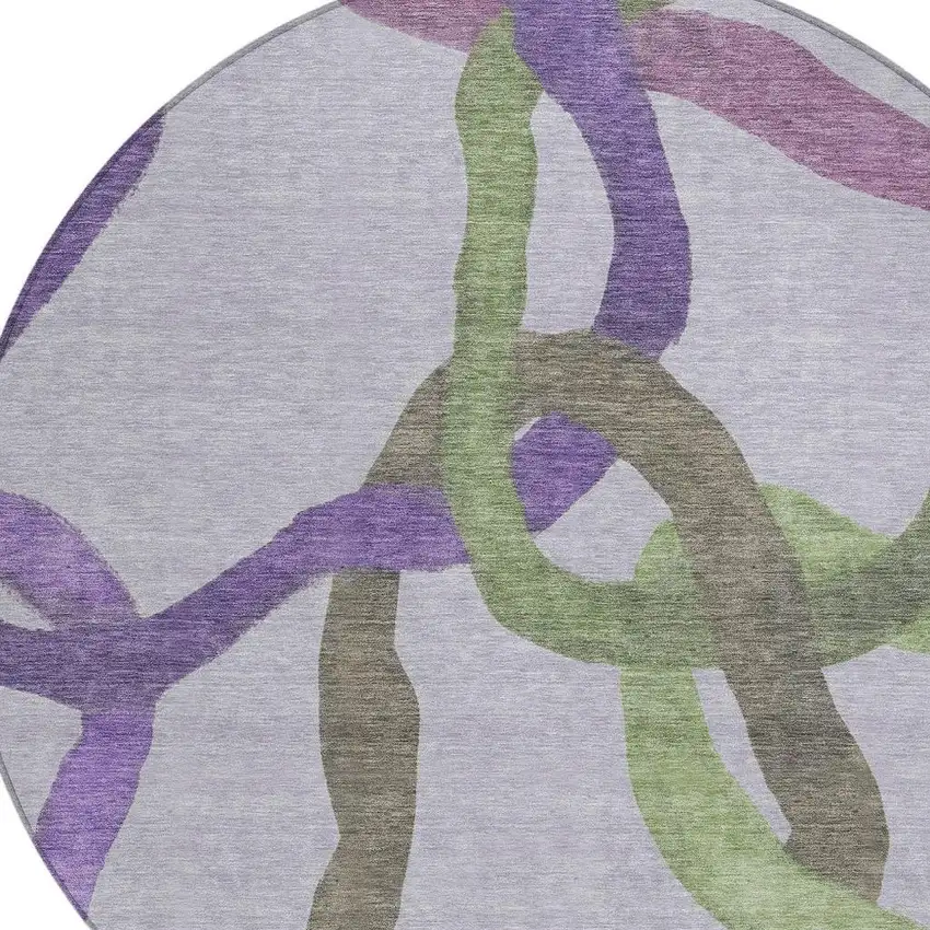 8' Lavender Green And Brown Round Abstract Washable Indoor Outdoor Area Rug Photo 2