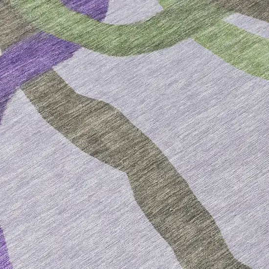 8' Lavender Green And Brown Round Abstract Washable Indoor Outdoor Area Rug Photo 9
