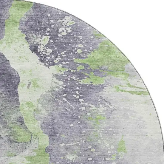 8' Lavender Green And Ivory Abstract Washable Round Rug With UV Protection Photo 2