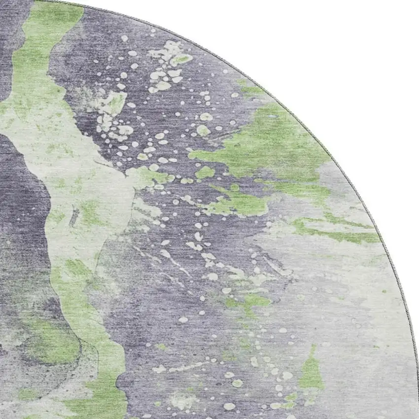 8' Lavender Green And Ivory Abstract Washable Round Rug With UV Protection Photo 2
