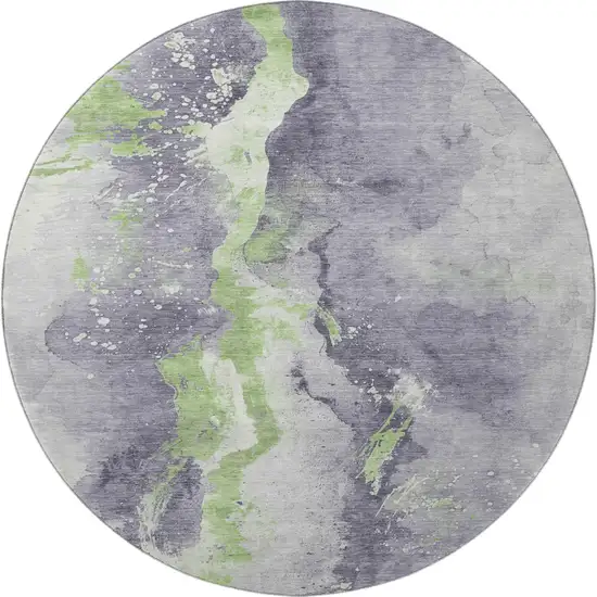 8' Lavender Green And Ivory Abstract Washable Round Rug With UV Protection Photo 3