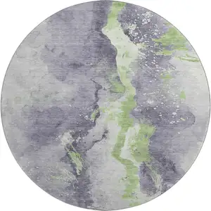 Photo of 8' Lavender Green And Ivory Abstract Washable Round Rug With UV Protection