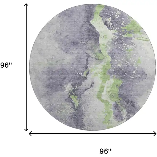 8' Lavender Green And Ivory Abstract Washable Round Rug With UV Protection Photo 9