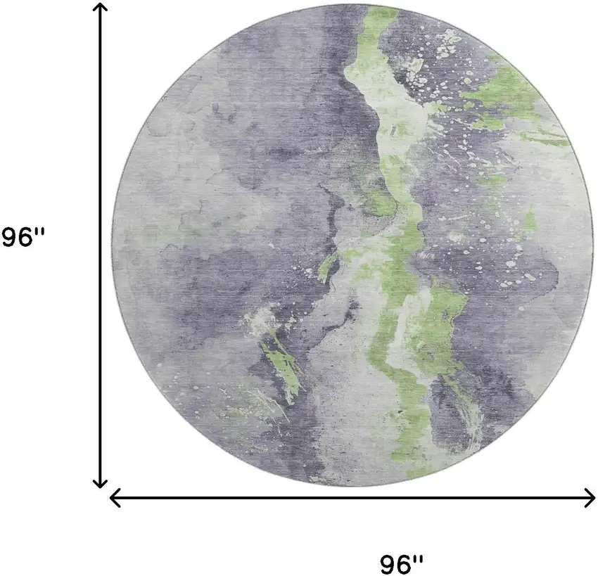 8' Lavender Green And Ivory Abstract Washable Round Rug With UV Protection Photo 9