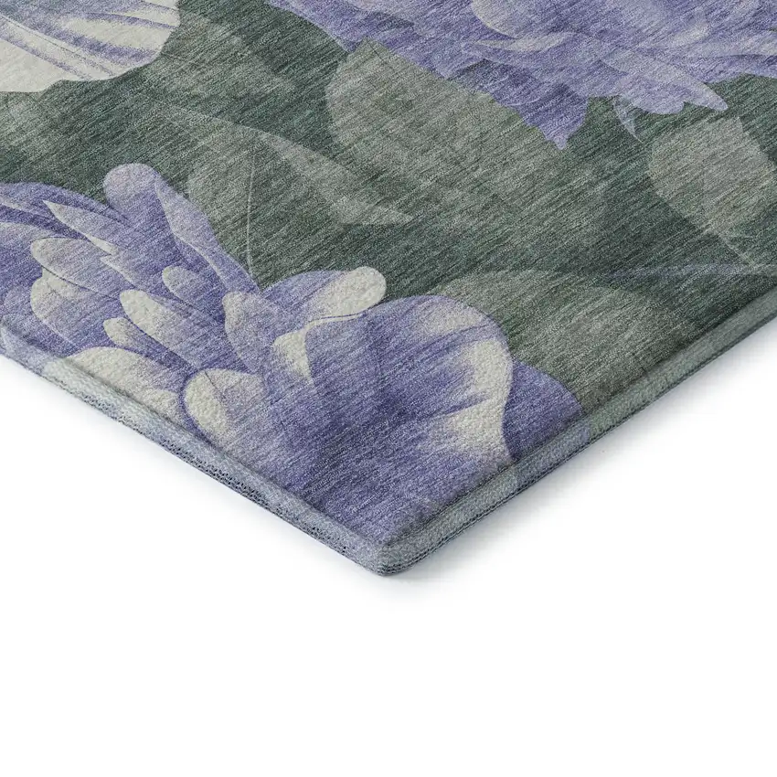 8' Lavender Green And Ivory Floral Washable Area Rug With UV Protection Photo 7
