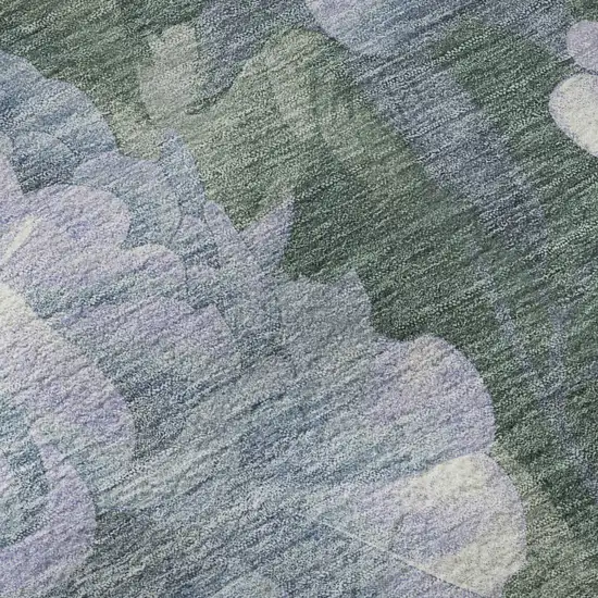 8' Lavender Green And Ivory Floral Washable Area Rug With UV Protection Photo 9