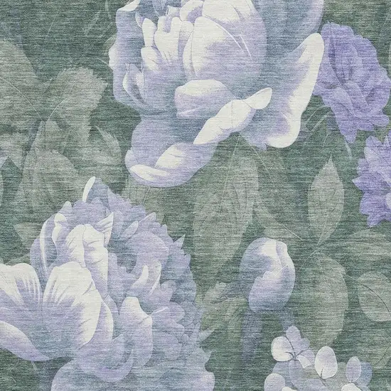 8' Lavender Green And Ivory Floral Washable Area Rug With UV Protection Photo 2