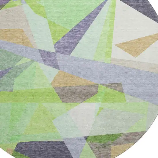8' Lavender Green And Ivory Geometric Washable Round Rug With UV Protection Photo 2