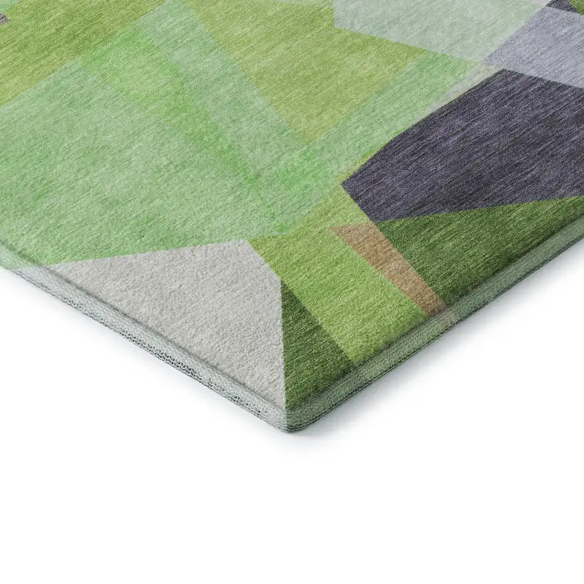 8' Lavender Green And Ivory Geometric Washable Round Rug With UV Protection Photo 6