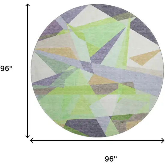 8' Lavender Green And Ivory Geometric Washable Round Rug With UV Protection Photo 9