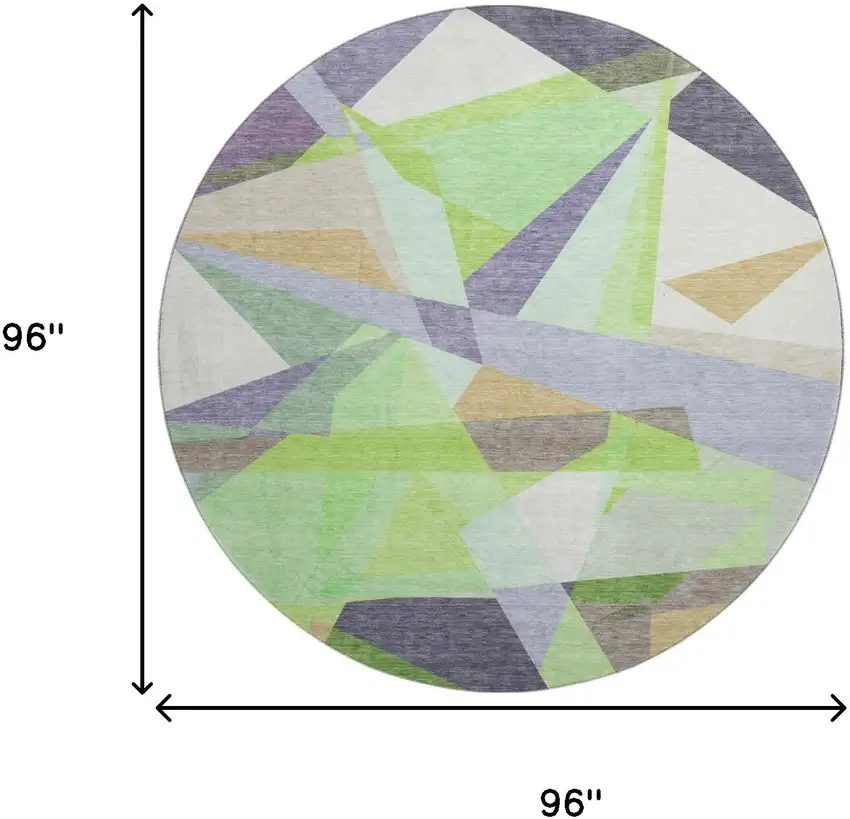 8' Lavender Green And Ivory Geometric Washable Round Rug With UV Protection Photo 9