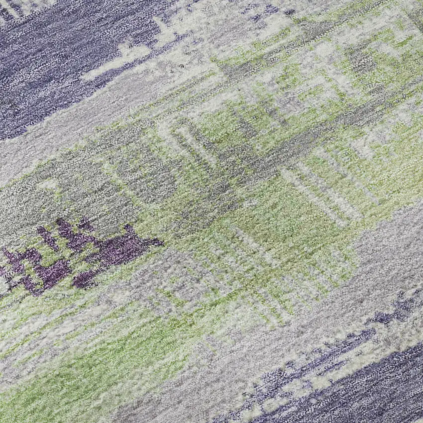 8' Lavender Green And Ivory Striped Washable Round Rug With UV Protection Photo 8